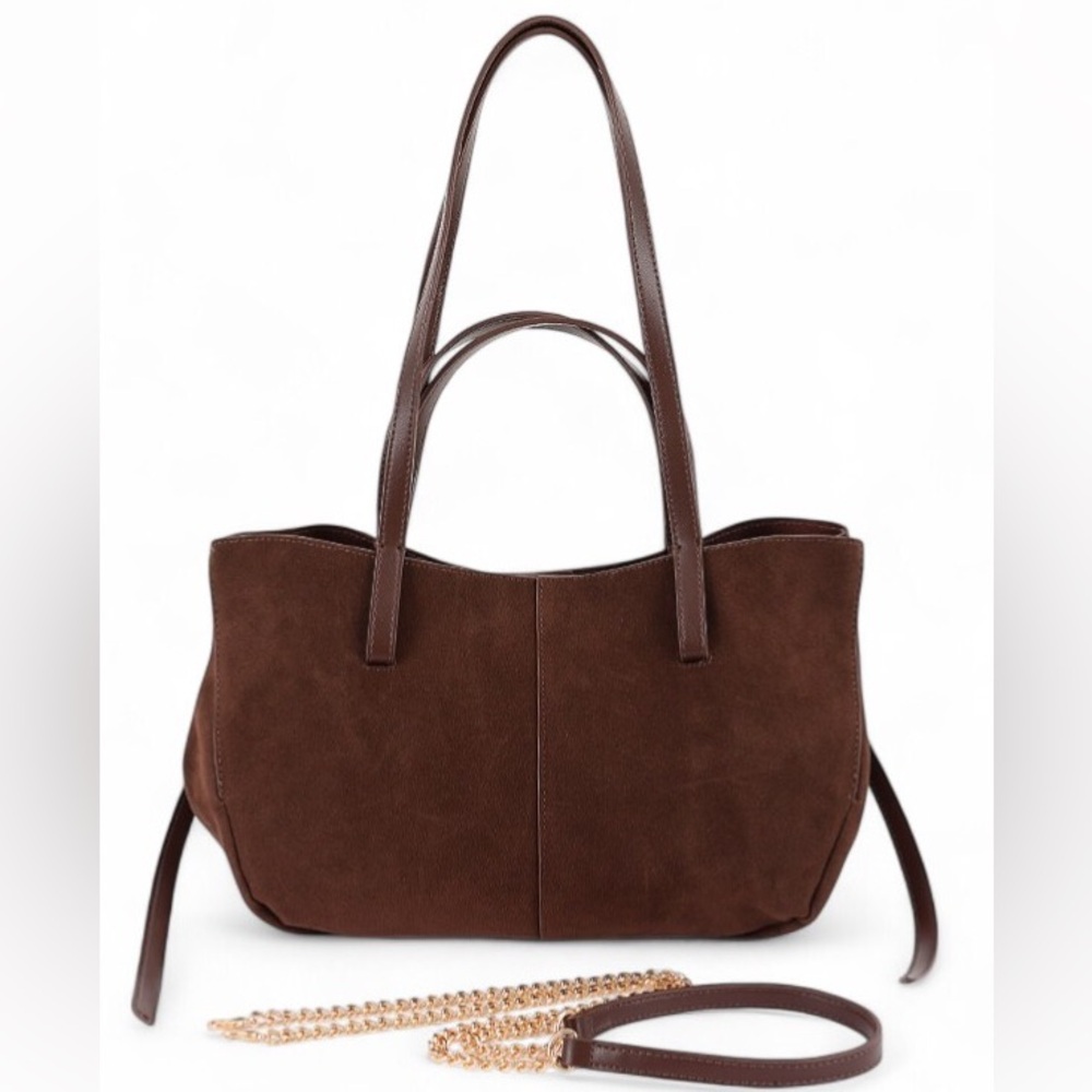 Vegan Suede Tote Bag with Gold Chain - Green, Blue, Black, Brown, Camel
